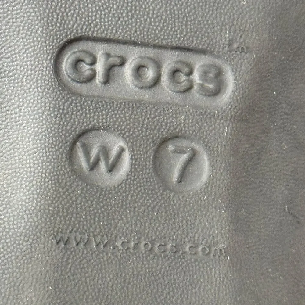 Crocs Lina Iconic Black Slip On Flats Rubber Womens Shoes Comfort Casual sz 7